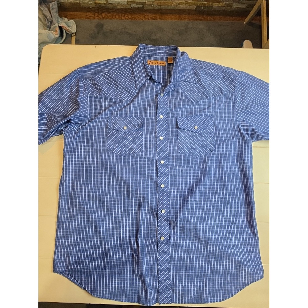 Cobra Creek Pearl Snap Weastern Short Sleeve Shirt Blue XL Tall